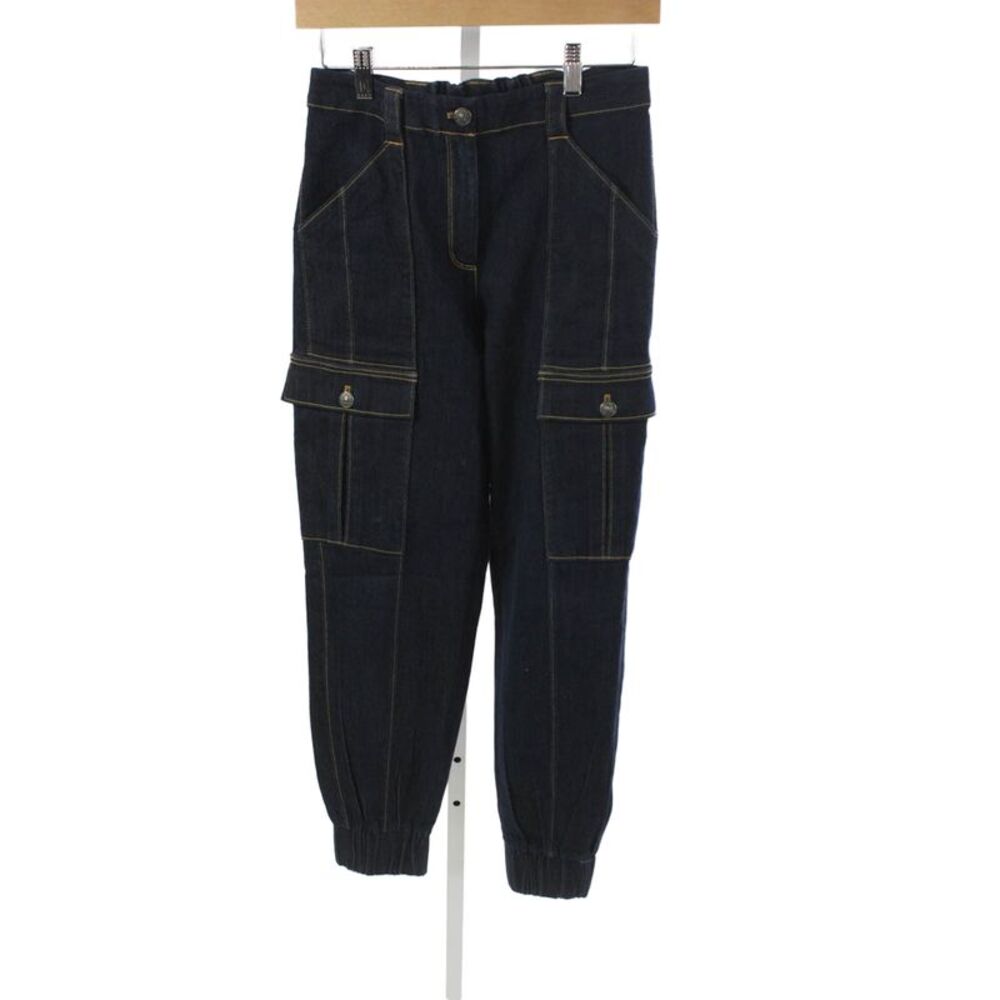 Cinq à Sept Unisex Cargo Jogger Pants Dark Blue High Rise Button Size 28